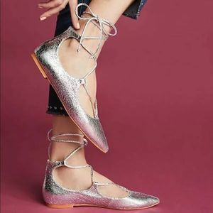 Anthro Vanessa Wu Metallic Silver Lace Up Wrap 38